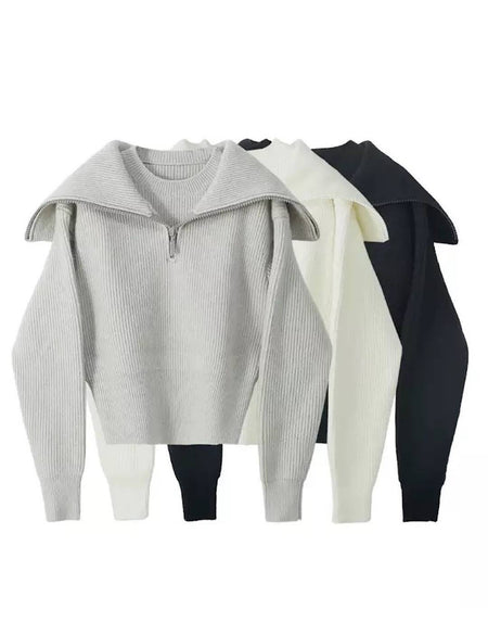 Fake Two Piece Long Collar Sweater - BEYAZURA.COM