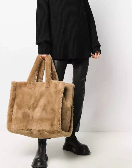 Faux Fur Soft Plush Tote Bag - BEYAZURA.COM