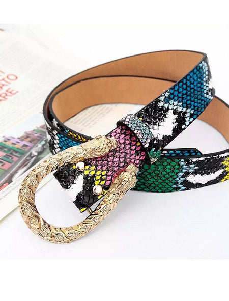 Faux Snake Leather Multi Color Belt - BEYAZURA.COM