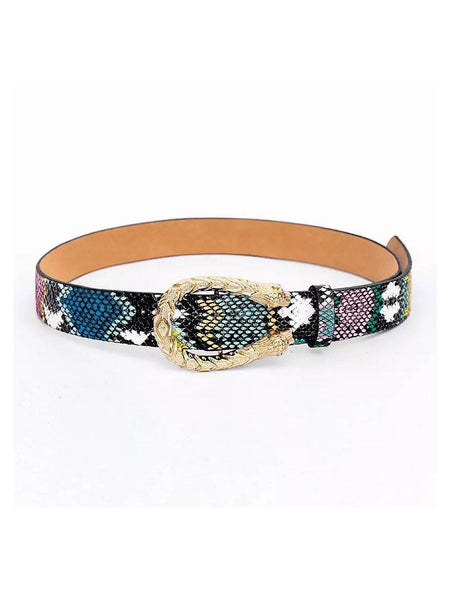 Faux Snake Leather Multi Color Belt - BEYAZURA.COM
