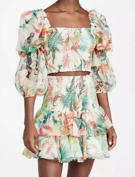 Floral Print Ruffle Skirt Set - BEYAZURA.COM