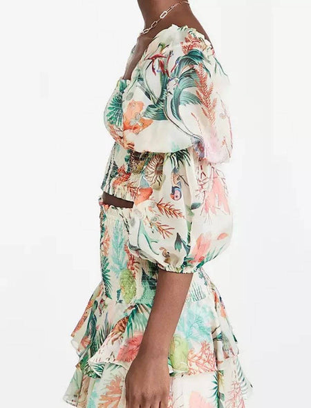 Floral Print Ruffle Skirt Set - BEYAZURA.COM