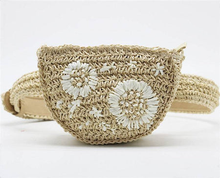 Flower Decoration Straw Fanny Pack - BEYAZURA.COM