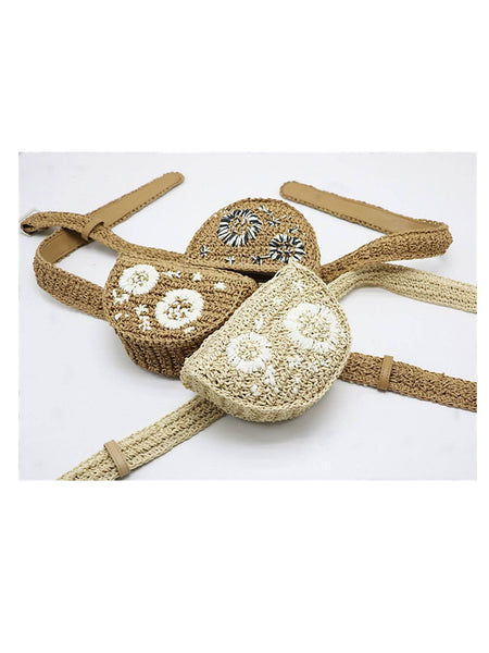 Flower Decoration Straw Fanny Pack - BEYAZURA.COM