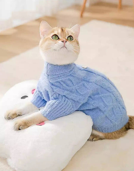 Fuzzy Button Decor Dog And Cat Pets Sweater - BEYAZURA.COM