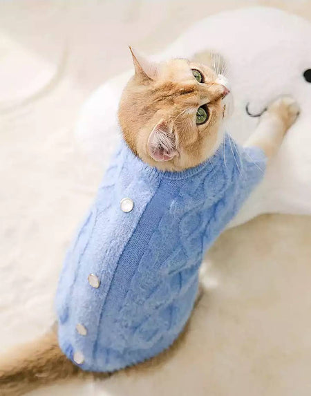 Fuzzy Button Decor Dog And Cat Pets Sweater - BEYAZURA.COM