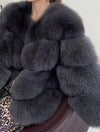 Genuine Fox Fur Four Horizontal Panel Coat - BEYAZURA.COM
