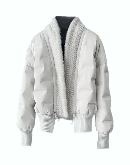 Genuine Mink Trimmed Puffer Coat - BEYAZURA.COM