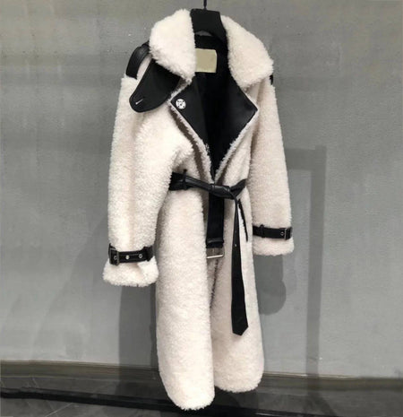 Genuine Sheep Shearing Fur Wool Coat - BEYAZURA.COM