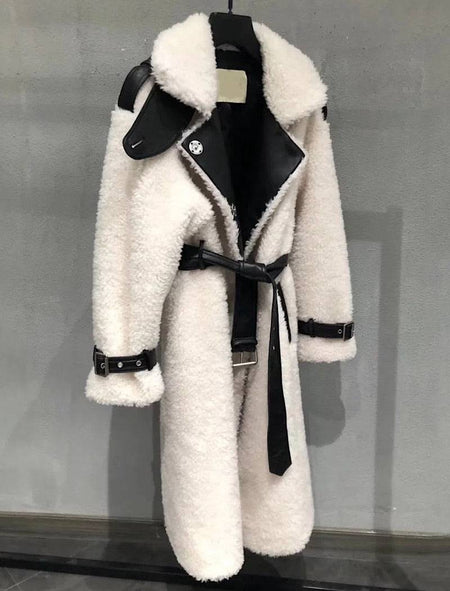 Genuine Sheep Shearing Fur Wool Coat - BEYAZURA.COM
