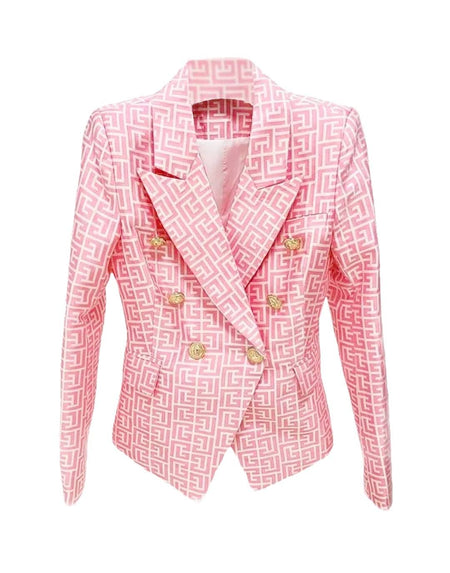 Geometrical Jacquard Patterned Blazer - BEYAZURA.COM