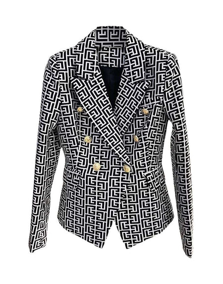 Geometrical Jacquard Patterned Blazer - BEYAZURA.COM