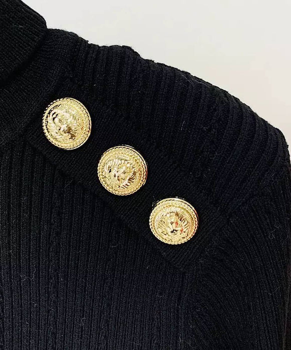Gold Button Knitted Turtleneck Sweater - BEYAZURA.COM