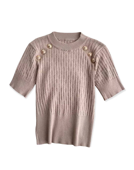 Gold Buttoned Knit Top - BEYAZURA.COM