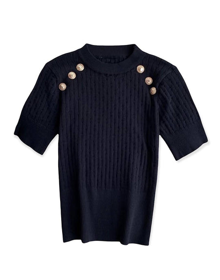 Gold Buttoned Knit Top - BEYAZURA.COM