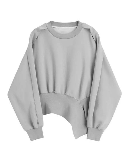 Gray Asymmetrical Loose Sweater - BEYAZURA.COM