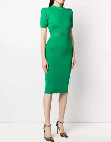 Green Knitted Bodycon Dress - BEYAZURA.COM