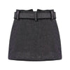 High Waisted Crystalized Belted Short Skirt - BEYAZURA.COM