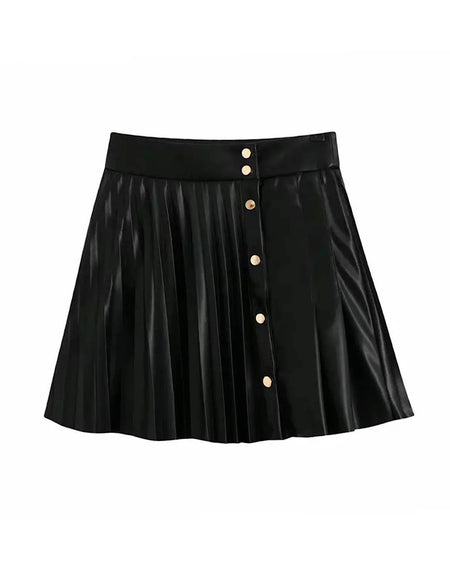 High Waisted PU Leather Mini Skirt - BEYAZURA.COM