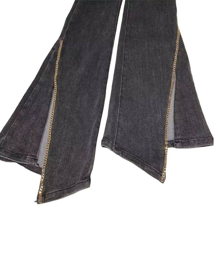 High Waisted Slit Flared Jeans - BEYAZURA.COM