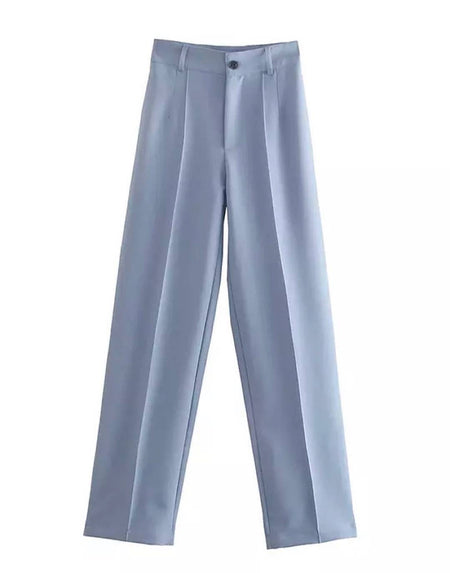 High Waisted Straight Cut Pants - BEYAZURA.COM