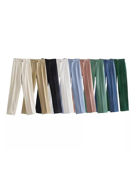 High Waisted Straight Cut Pants - BEYAZURA.COM