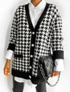 Houndstooth Pattern Knit Long Cardigan - BEYAZURA.COM