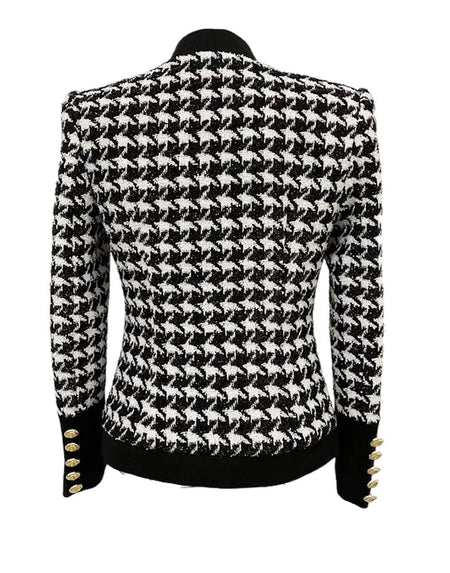 Houndstooth Patterned Tweed Jacket - BEYAZURA.COM