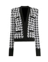 Houndstooth Patterned Tweed Jacket - BEYAZURA.COM