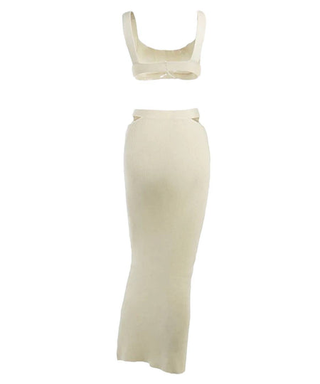 Knit Ankle Length Skirt Bra Top Set - BEYAZURA.COM