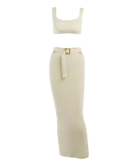 Knit Ankle Length Skirt Bra Top Set - BEYAZURA.COM