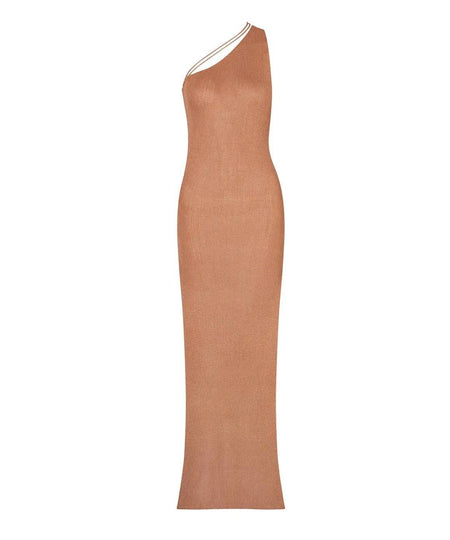 Knitted Long One Shoulder Light Dress - BEYAZURA.COM