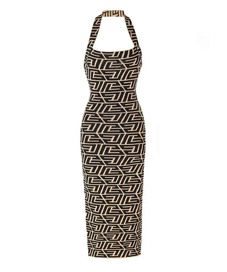 Knitted Pattern Midi Halter Dress - BEYAZURA.COM