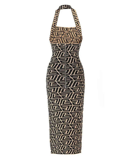 Knitted Pattern Midi Halter Dress - BEYAZURA.COM