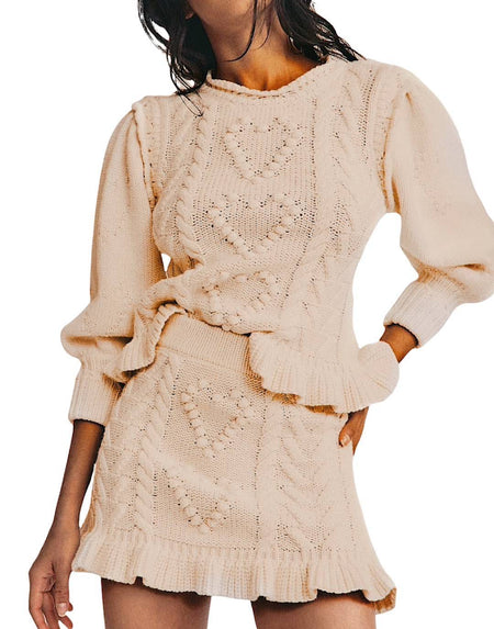 Knitted Pullover and Short Skirt Set - BEYAZURA.COM