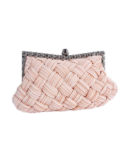 Knitted Satin Evening Clutch With Crystal Decoration - BEYAZURA.COM