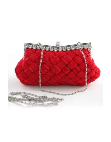 Knitted Satin Evening Clutch With Crystal Decoration - BEYAZURA.COM