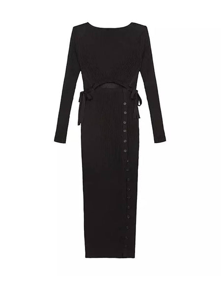 Knitted Slim Cut Cut Out Dress - BEYAZURA.COM