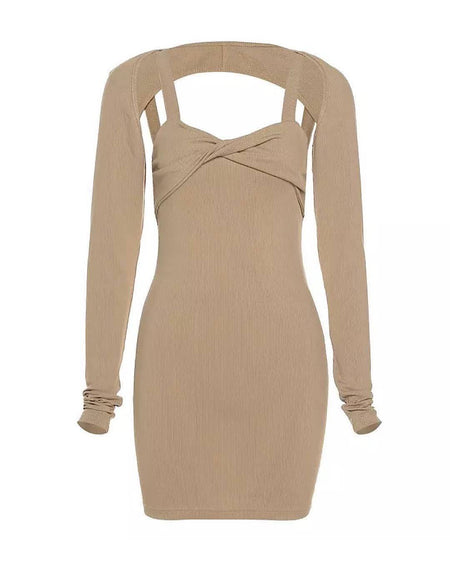 Knitted Twisted Front Dress Set - BEYAZURA.COM