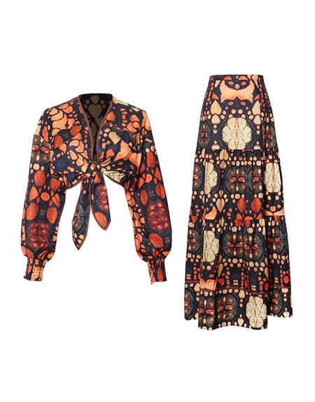 Knotted Top And Skirt Top Vintage Set - BEYAZURA.COM