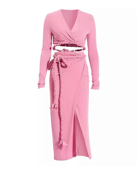 Laced Up Top And Skirt Coord Set - BEYAZURA.COM