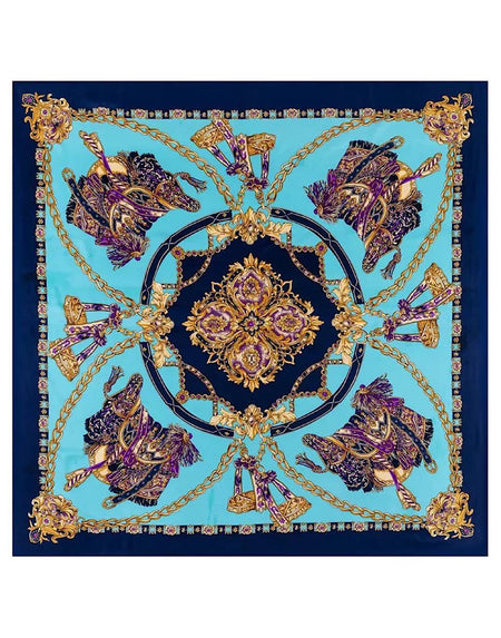 Large Square Motif Silk Scarf - BEYAZURA.COM