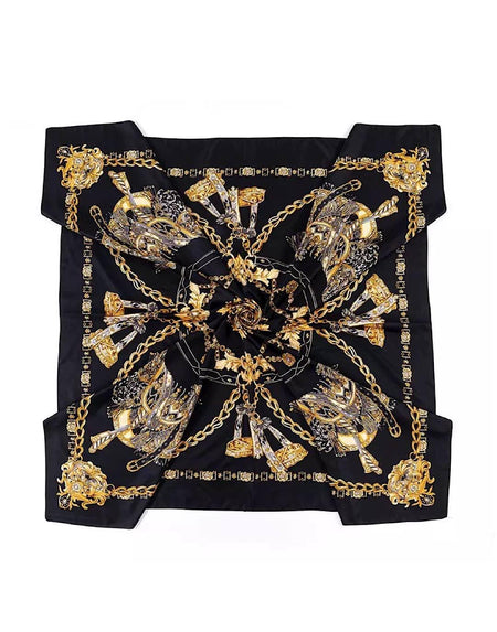 Large Square Motif Silk Scarf - BEYAZURA.COM