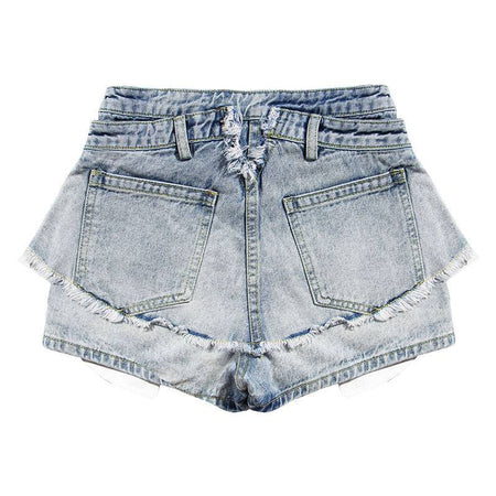 Layered Torn Ripped Denim Shorts - BEYAZURA.COM