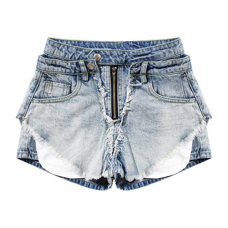 Layered Torn Ripped Denim Shorts - BEYAZURA.COM