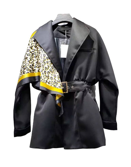 Leopard Print Shoulder Belted Windbreaker Jacket - BEYAZURA.COM