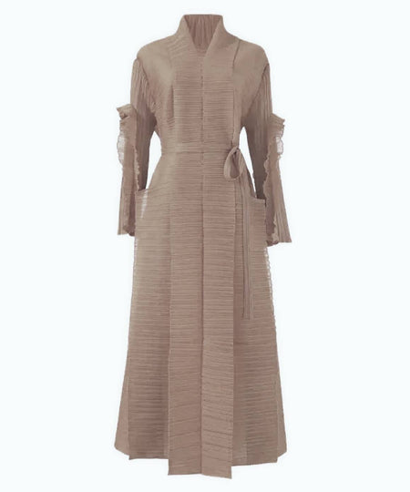 Long Pleated Loose Frilled Dress - BEYAZURA.COM