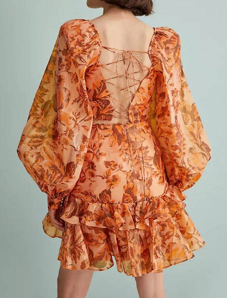 Long Sleeve Bra Top And Ruffle Skirt Set - BEYAZURA.COM