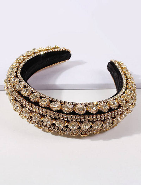 Lux Crystal Padded Hairband in Gold - BEYAZURA.COM