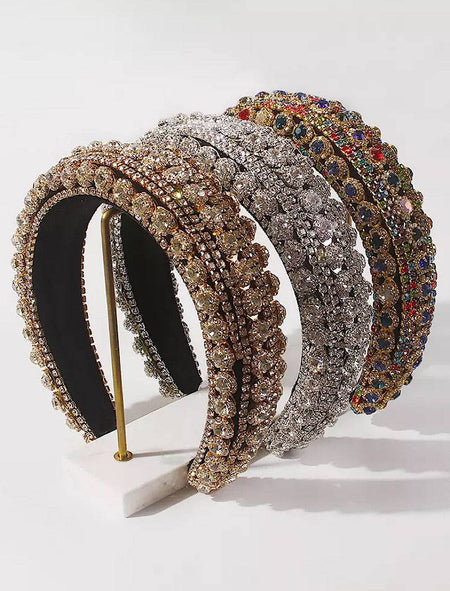 Lux Crystal Padded Hairband in Gold - BEYAZURA.COM